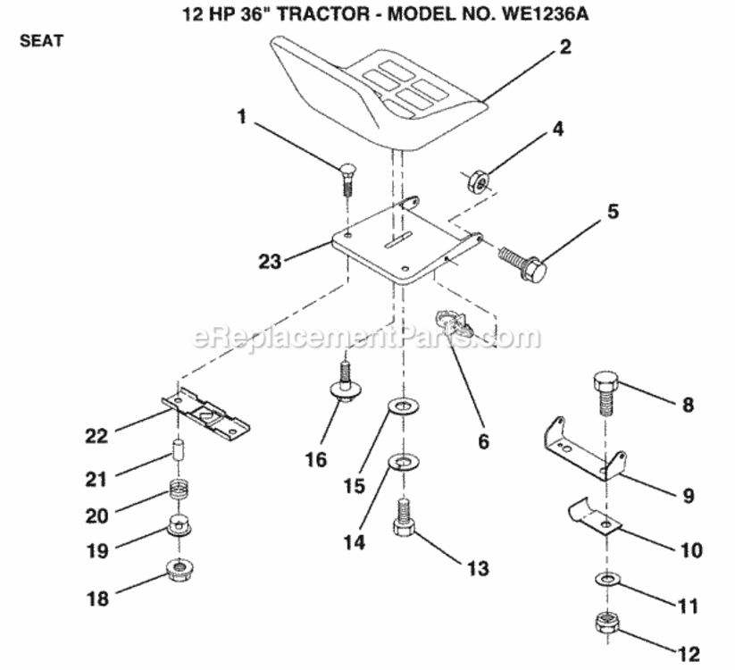 Seat Diagram and Parts List for WE1236A 1999 And Before Weed Eater Lawn Tractor
